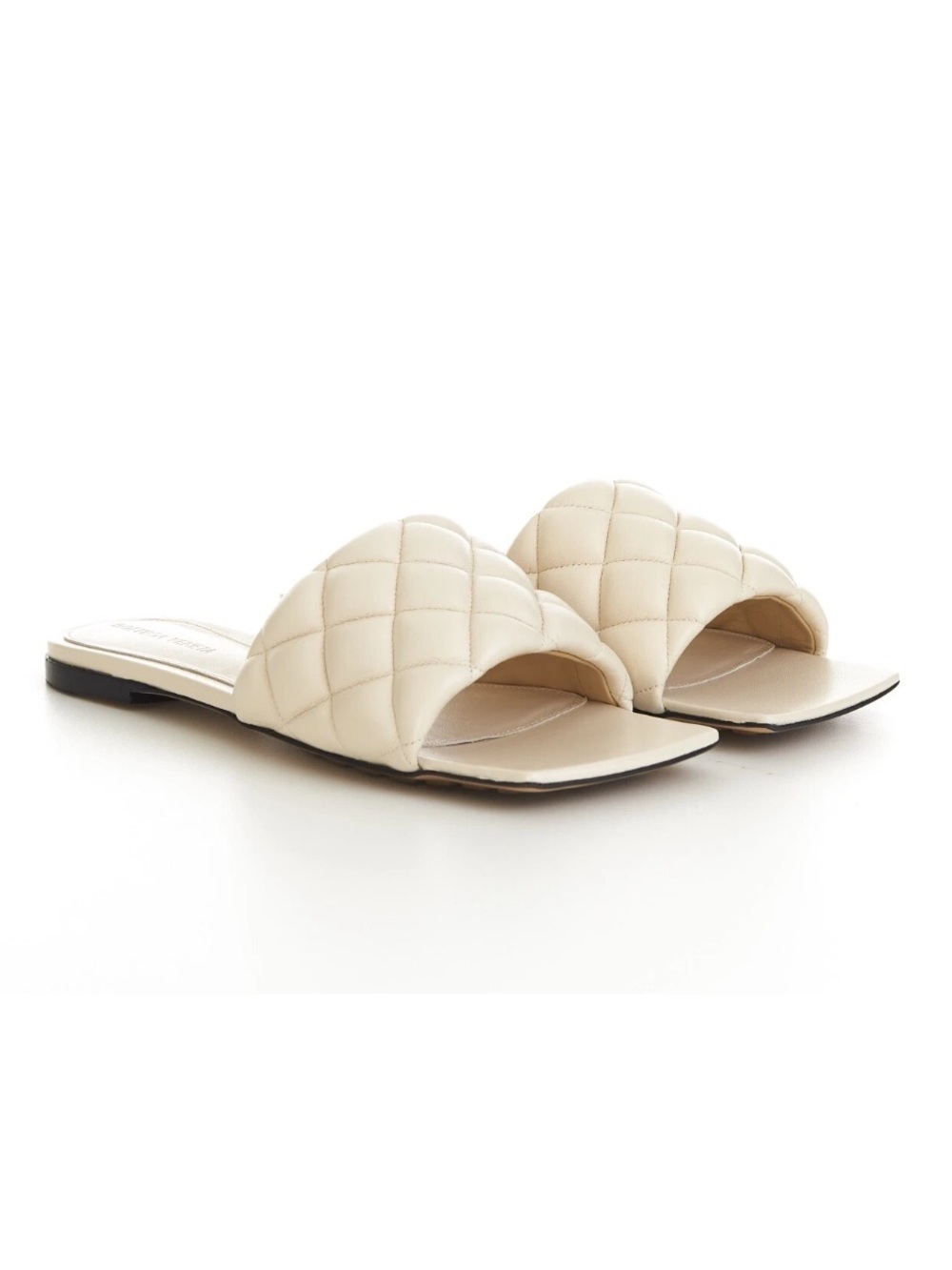 BOTTEGA VENETA Padded Flat Slide Sandals Leather Sea Salt Size 39 US 9 Ivory